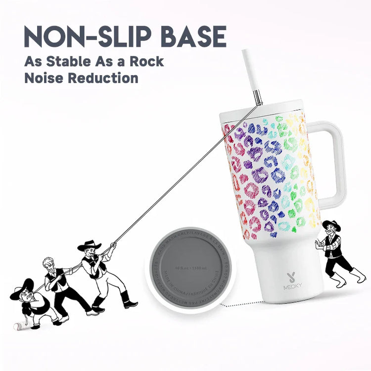 Meoky 40oz Cup Tumbler with Handle Straw Stainless Steel Multi-Prints Coffee Cup Travel Water Bottle Leak-Proof Car Mug Gifts