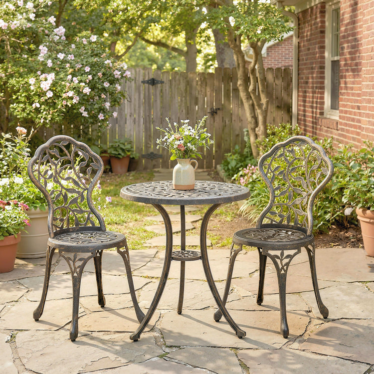 Outsunny 3 Pcs Aluminium Bistro Set Garden Furniture Dining Table Chairs Outdoor Seat Patio Seater Brown