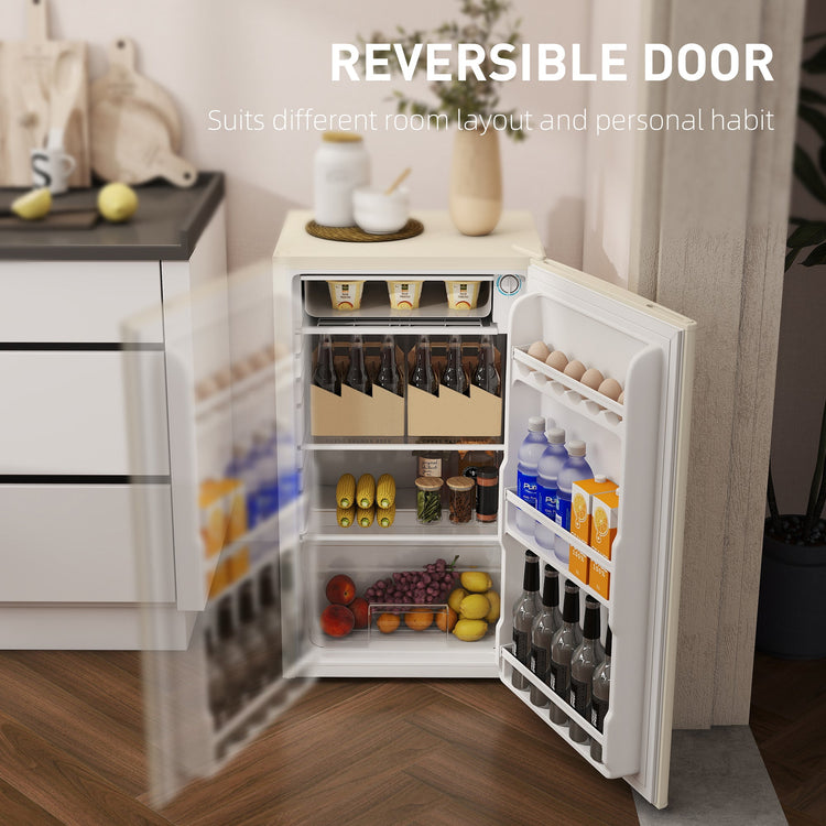 HOMCOM 91 Litre Freestanding Under Counter Fridge Freezer, Small Fridge with Chiller Box, Adjustable Thermostat, 47.5cm Wide, Beige