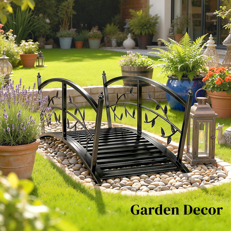 Outsunny 1.2M Metal Garden Bridge with Safety Railings, Outdoor Pond Bridge, Arch Decorative Footbridge for Creek Stream