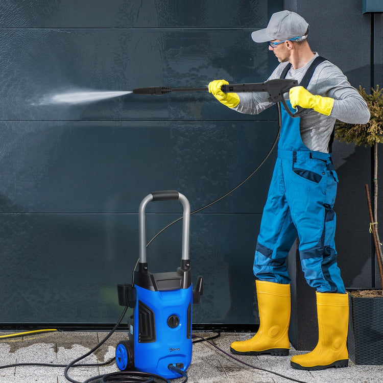 Outsunny 1800W High Pressure Washer, 150 Bar Pressure, 420 L/h Flow, Portable Electric Power Washer Jet Wash Cleaner with Adjustable Nozzle, 6M Hose, Steel Handle for Home Patio Car Driveway, Blue