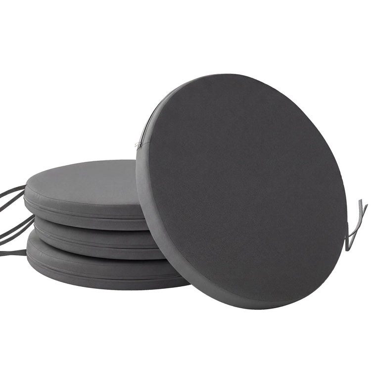 Outsunny Outdoor Bistro Chair Cushions Set of 4 with Removable Cover, 41 x 41 x 5 cm Round Seat Cushions with Ties, Dark Grey