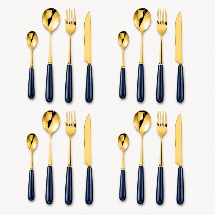 Aldermere 16-Piece Gold Cutlery Set – Midnight Navy