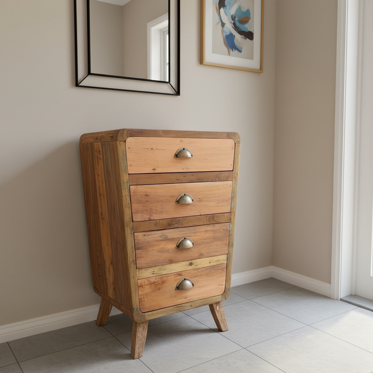 Recycled Teak Wood 4 Draws Storage 52x43x77cm