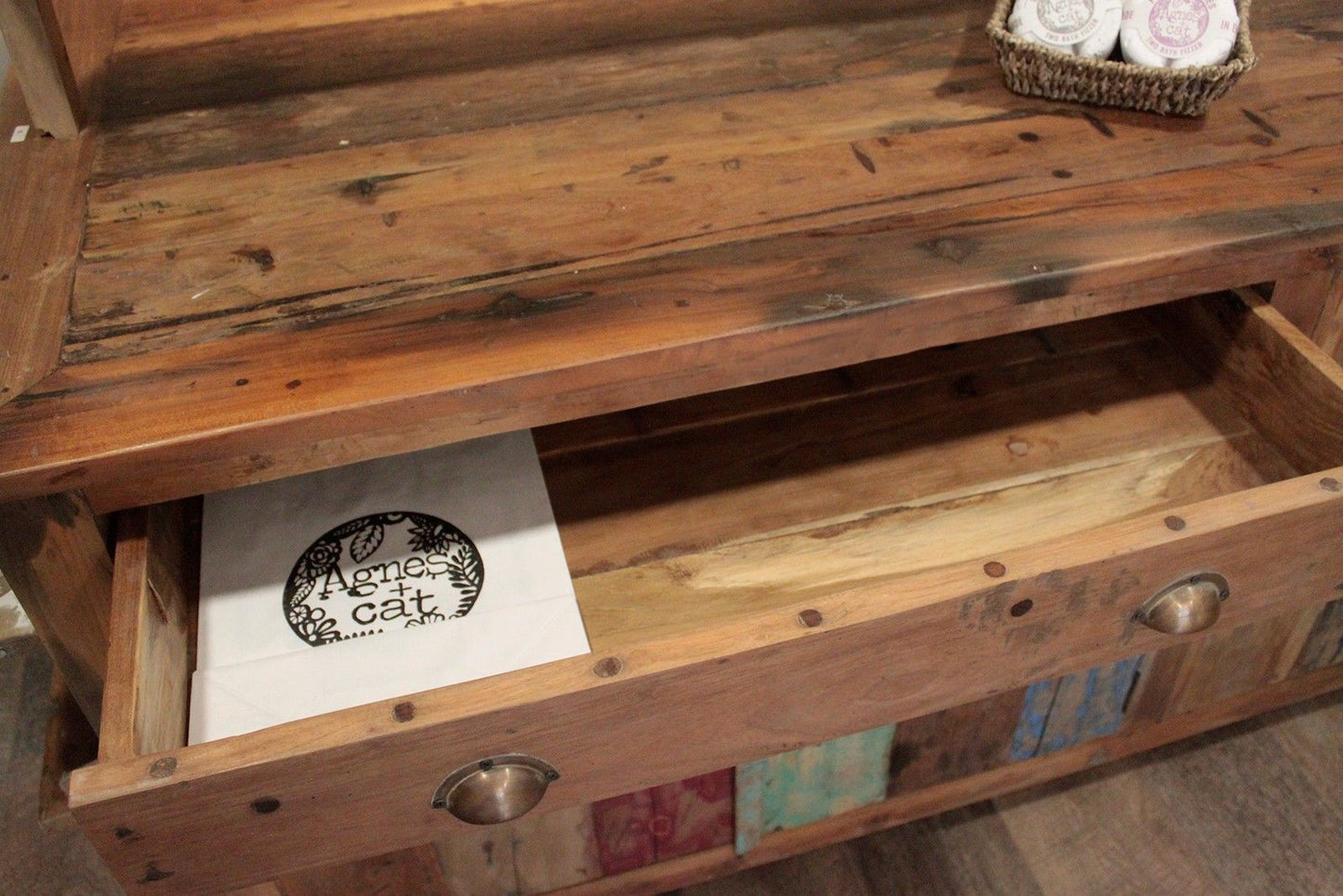 Recycled Teak Wood Centre Display Table 207x97x80cm