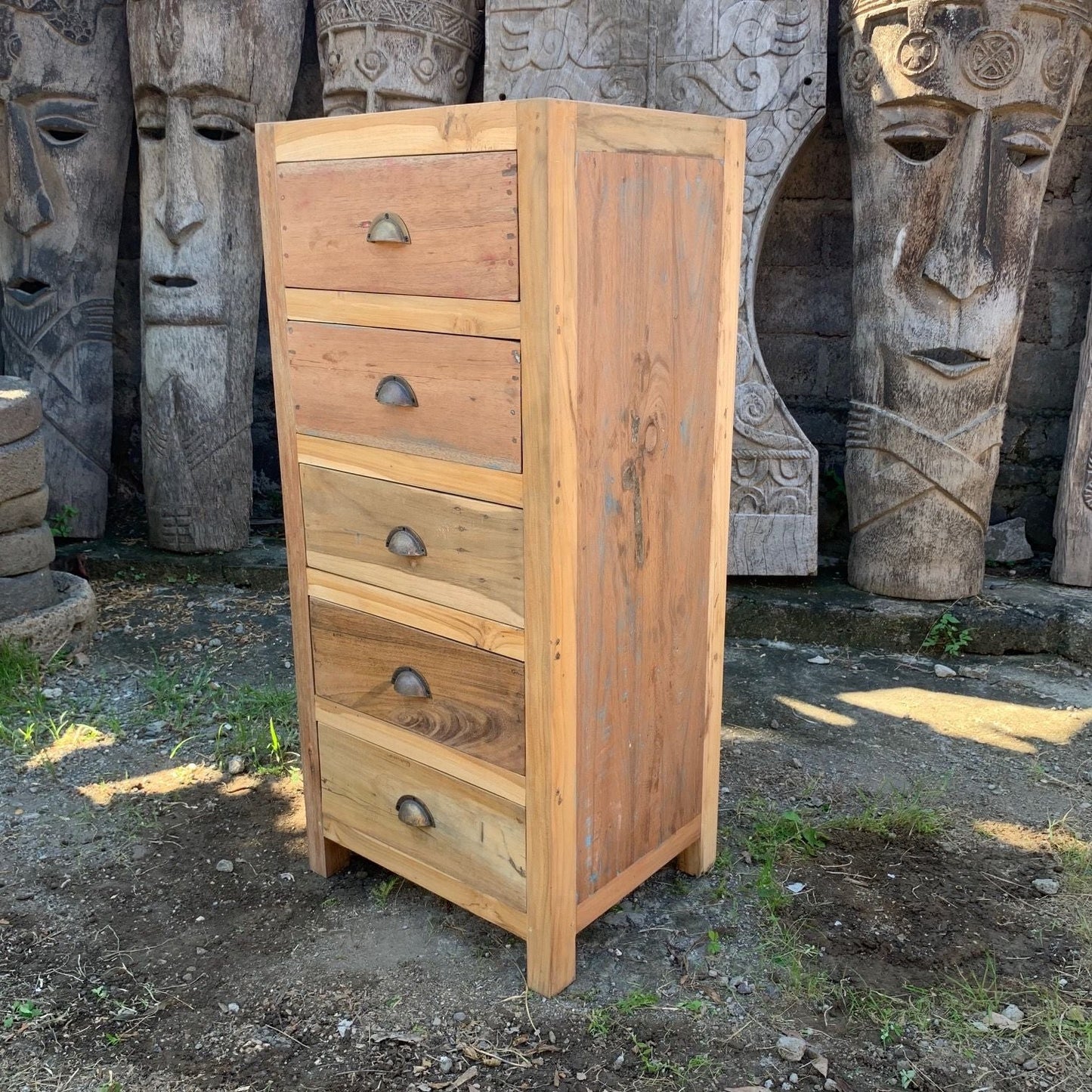 Recycled Teak Wood 5 Draws Storage 48x40x110cm