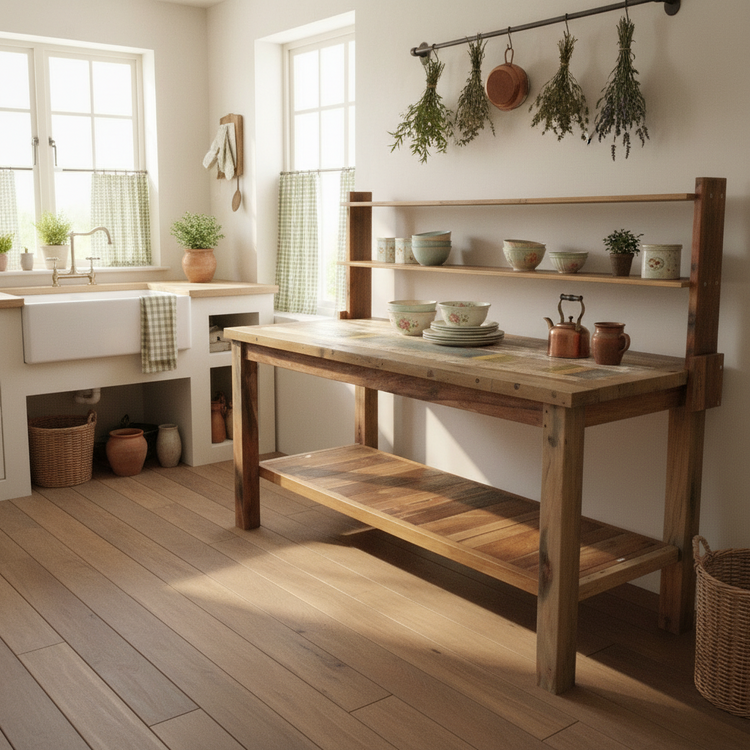 Recycled Teak Wood Dining Table with Top Shelf 180×80x80cm