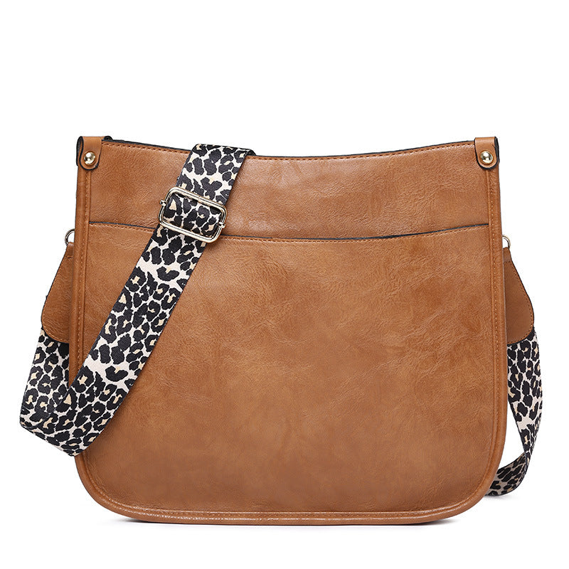 PU Leather Casual Shoulder Messenger Bag Leopard Print Shoulder Strap Tote Bag Large Capacity Minimalist Design