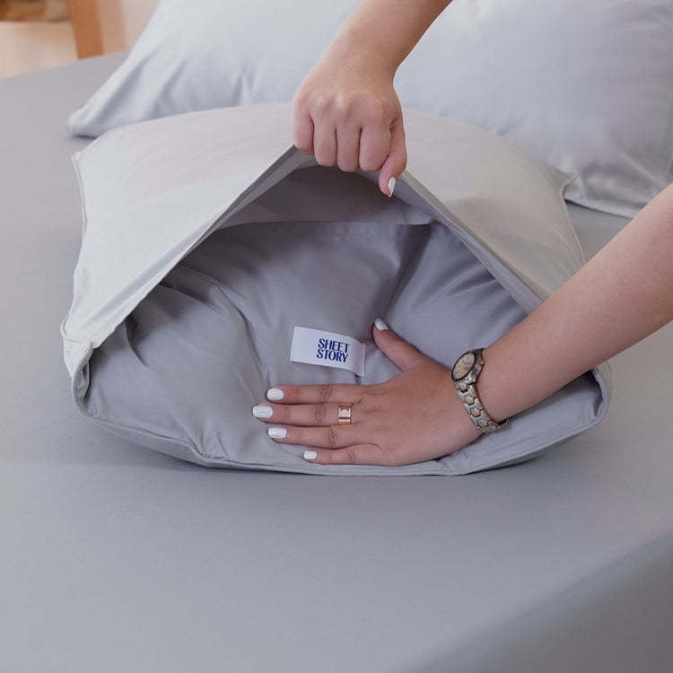 Ella Cotton - Dove Grey Pillowcases Pair