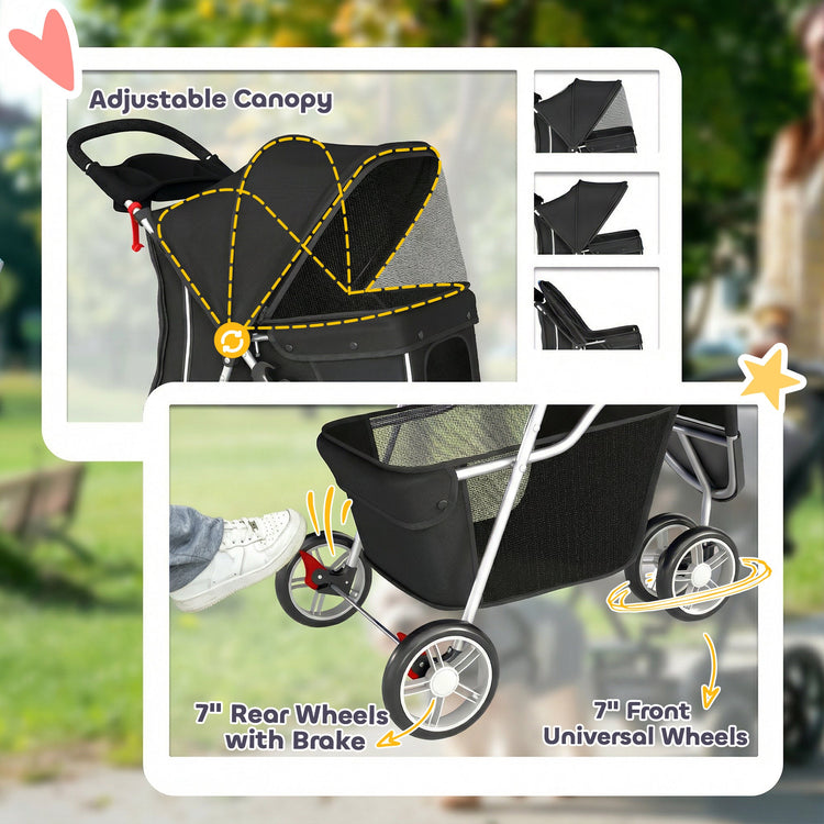 PawHut 3 Wheel Pet Stroller for Small and Miniature Dogs, Black
