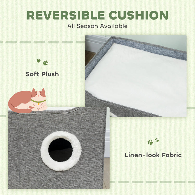 PawHut Cat Bed for Indoor Pets, Foldable Cat House with Fluffy Ball and Scratch Pad for Small and Medium Pets, Grey