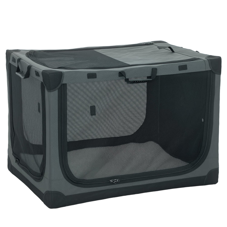 PawHut Soft Dog Crate Pet Travel Crate 90 x 64 x 64 cm with Removable Pad Mesh Window Army Green