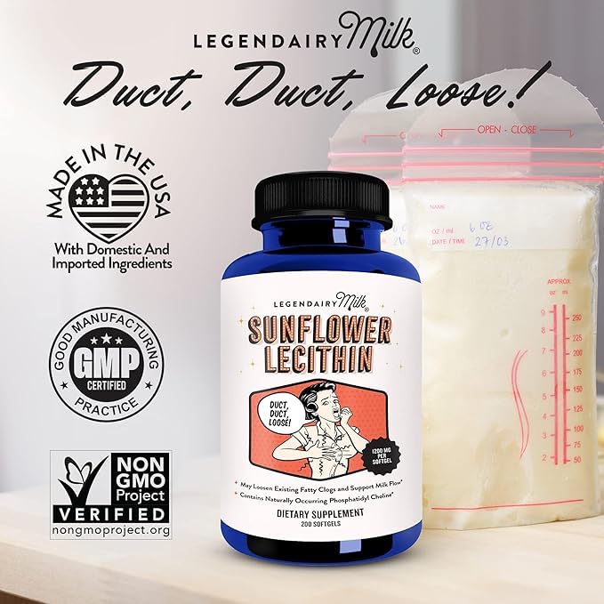 Legendairy Milk Sunflower Lecithin 1200mg β Lactation Support (200 Softgels x2, USA Made)