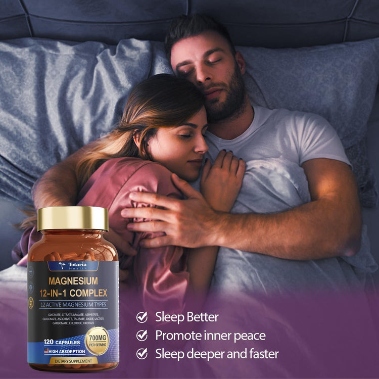 Totaria Magnesium Complex 700mg — 12 Chelates, Vegan 2-Pack (120 capsules)