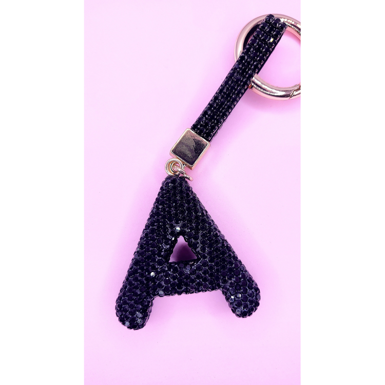 Initial Letter Black Crystal Glam Key Ring