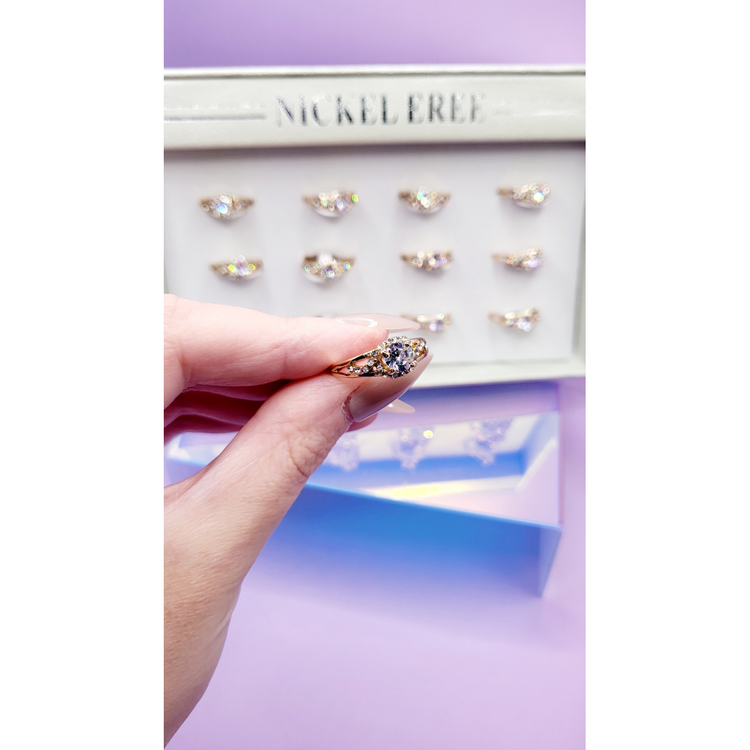 Pretty Crystal Ring Gold Box set of 12
