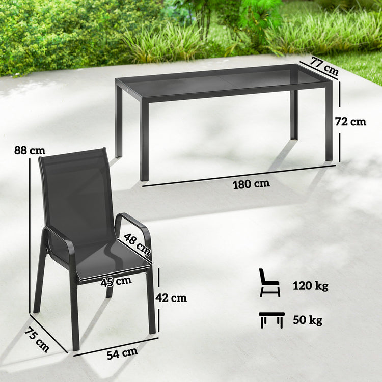 Outsunny 9 Pieces Garden Dining Set, Outdoor Table and Chairs Set for 8, Garden Furniture Set with Tempered Glass Top, Black