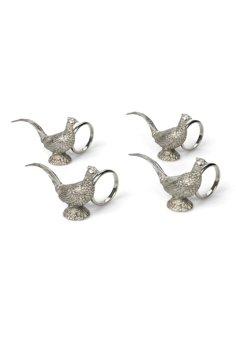 Pheasant Feathered Pewter Napkin Ring - Set of 4