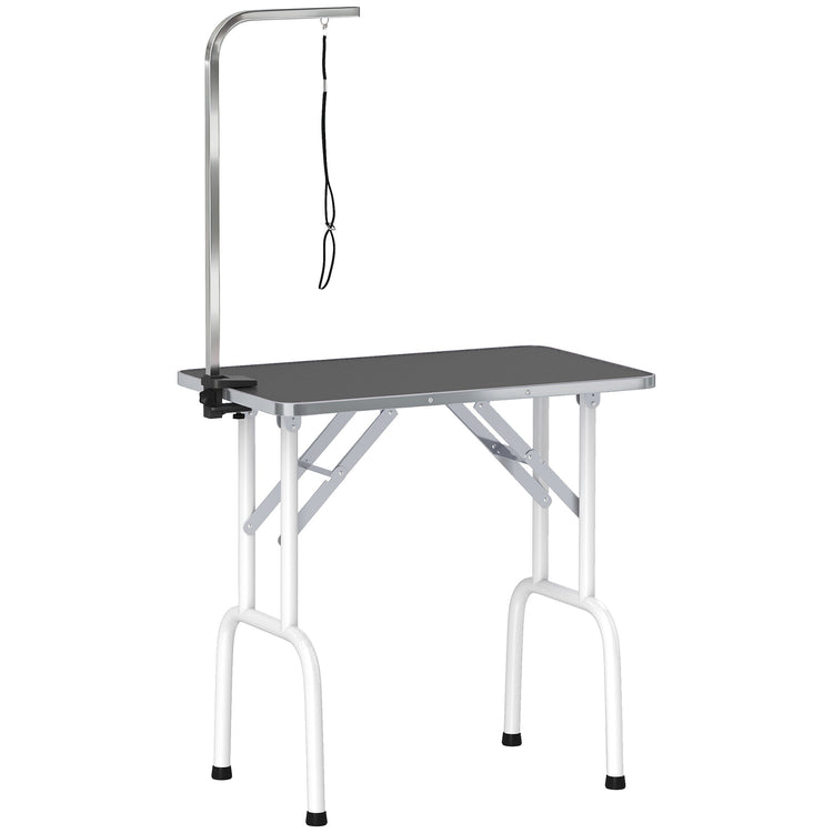 PawHut 32" Foldable Dog Grooming Table Pet Drying Beauty Table Adjustable Fixed Arm Rubber Top, Black