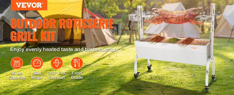 VEVOR Stainless Steel Rotisserie Grill BBQ Whole Pig Lamb Goat Charcoal Spit Grill Electric BBQ Hog Rotisserie Roaster 46 Inch