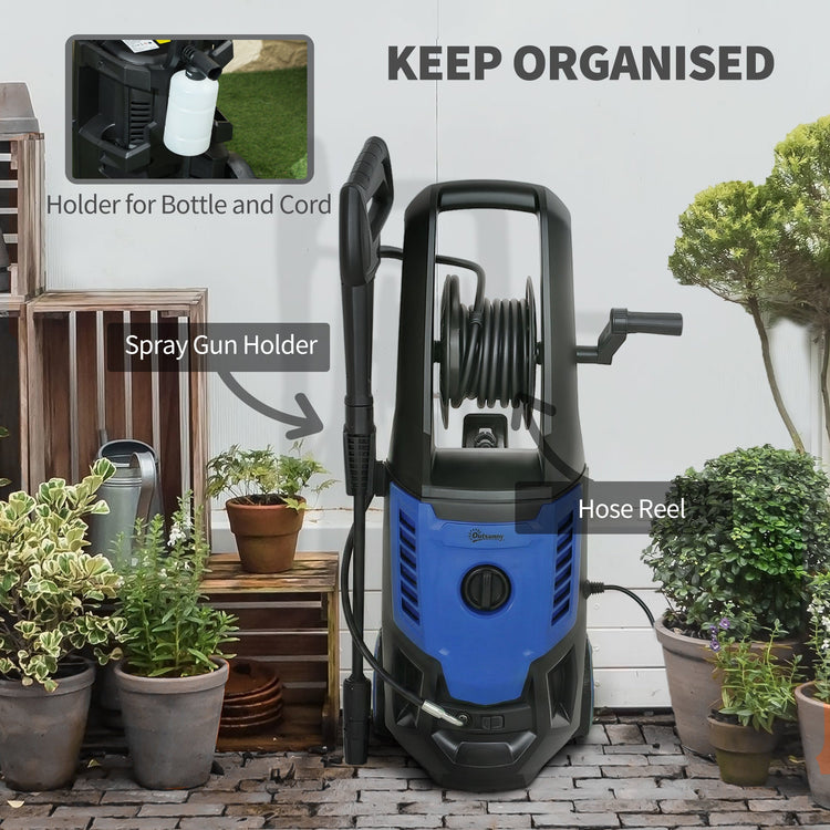Outsunny 2200W High Pressure Washer, 170 Bar Pressure Washer with Adjustable Nozzle and 6M Hose, 32W x 32D x 80H cm Blue