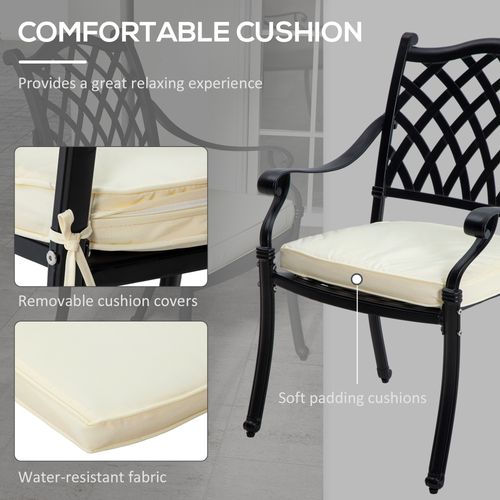 Outsunny 7-PC Cast Aluminium Patio Dining Set w/ Umbrella Hole & Cushion, Black