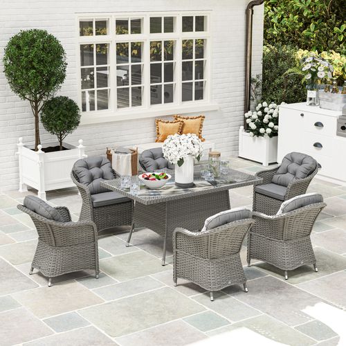 Outsunny PE Rattan Garden Dining Set for 6 with Seat and Back Cushions