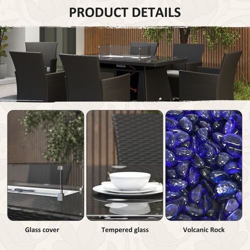 Outsunny Rattan Dining Set with Fire Pit Table and Armchairs, Black