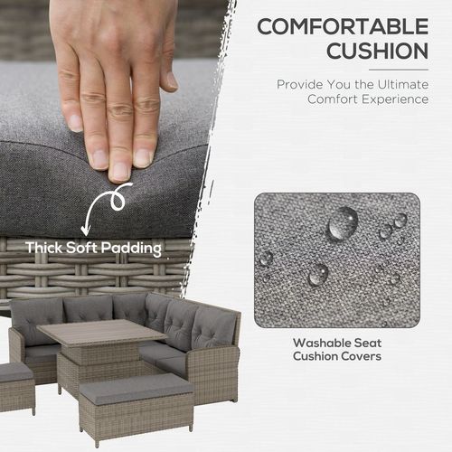 Outsunny 6 PCs Rattan Garden Furniture Sectional Corner Sofa, Light Grey