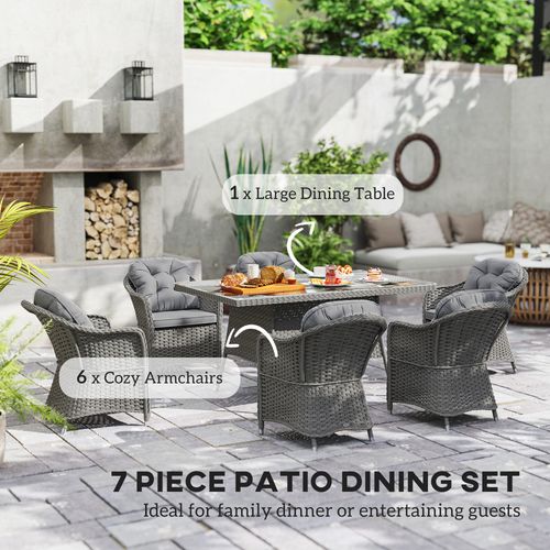Outsunny PE Rattan Garden Dining Set for 6 with Seat and Back Cushions