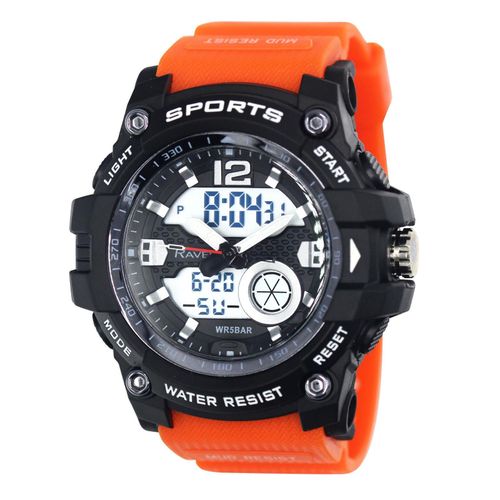 Ravel Mens Boys Ana-Digi Dual time 5ATM Sports Orange Digital Watch RDT.2G