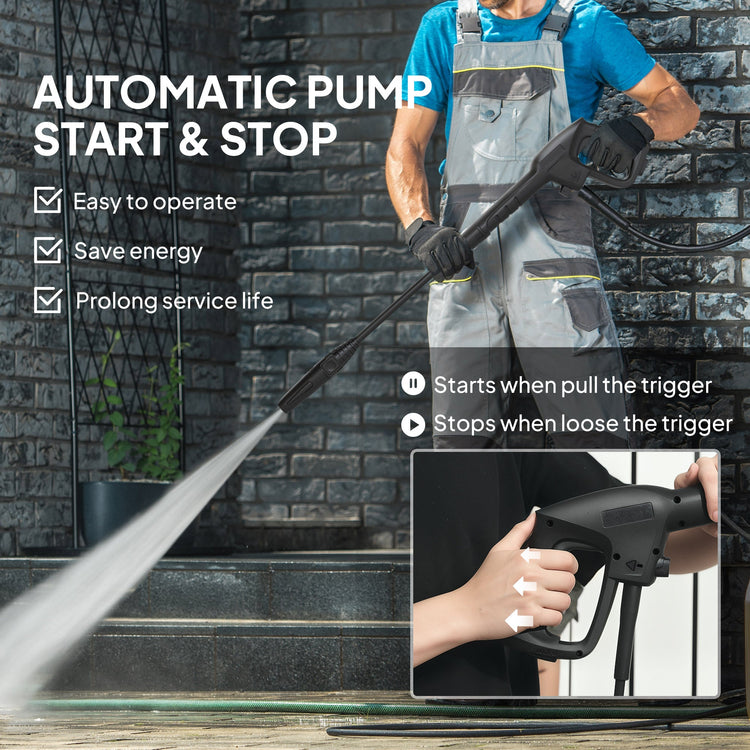 Outsunny 1600W High Pressure Washer, 130 Bar Pressure, 390 L/h Flow, Portable Power Washer Jet Wash Cleaner with Adjustable Nozzle, 6M Hose, Handle for Home Patio Car Driveway, Green