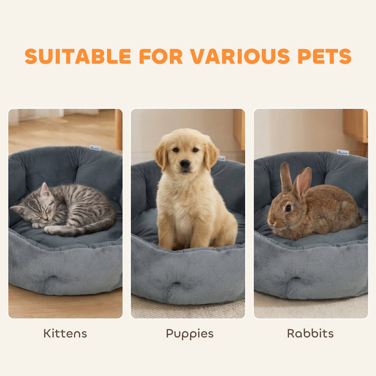 PawHut Cat Bed, Reversible Dog Pet Bed for Indoor Cats and Small Dogs, Round Bed with Supportive Bolster, Dark Grey