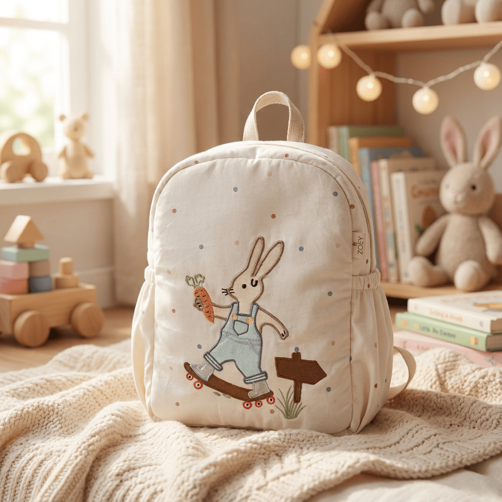 Hoppy Trails Personalised School Bag, Hand-Embroidered