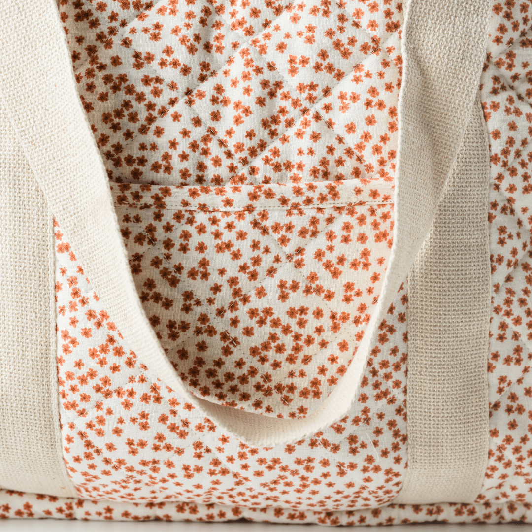 Red Velvet Yarrow Quilted Nappy Bag (100% Muslin Cotton)