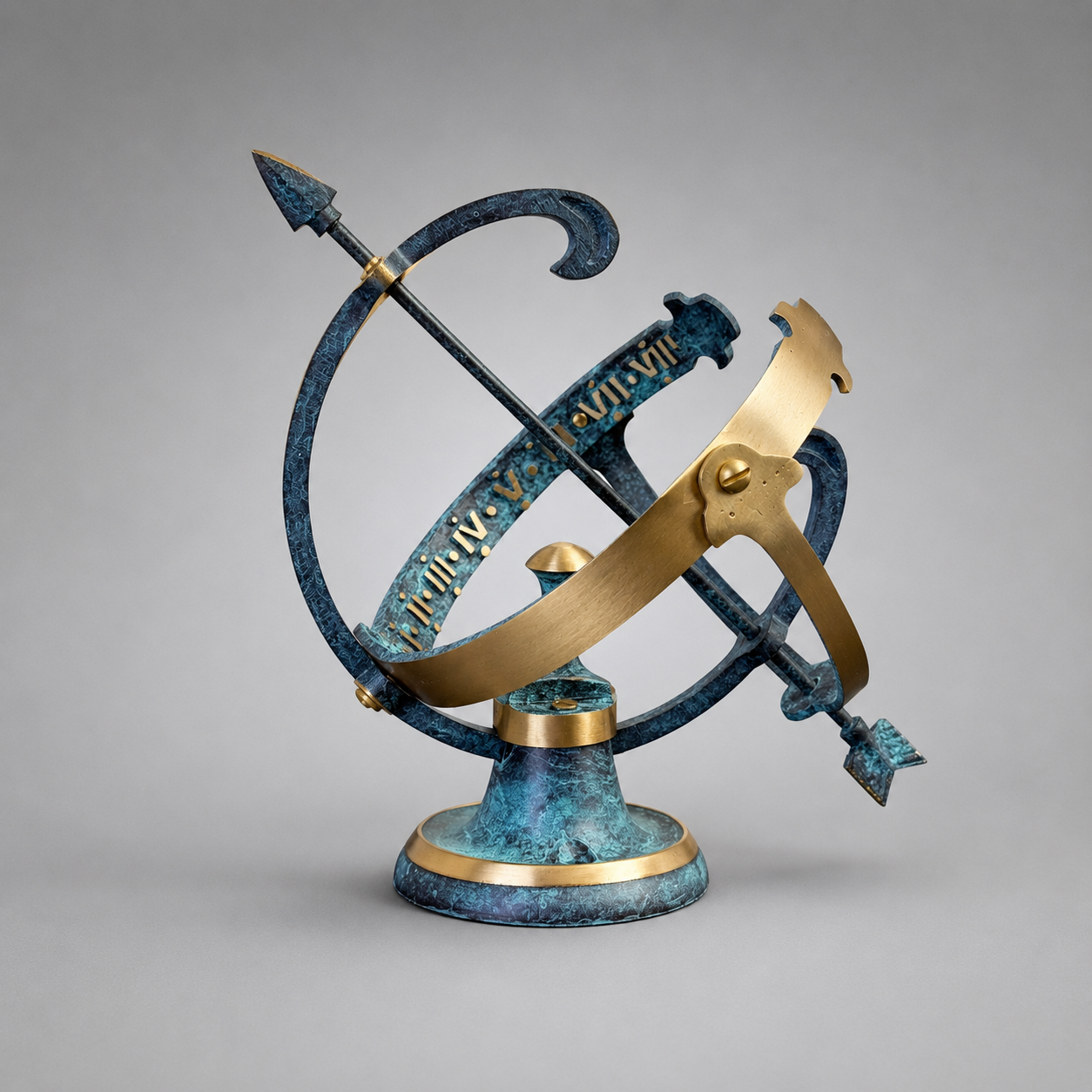 Armillary Small Solid Brass Verdigris Patina Sphere Sundial