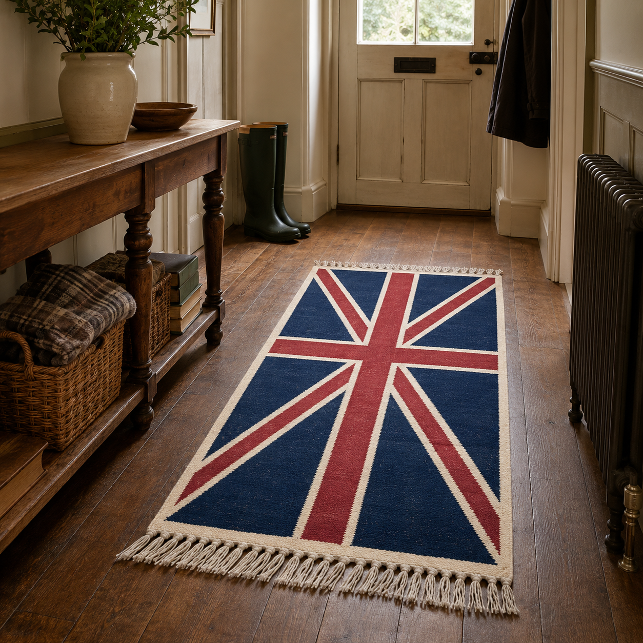 Reversible Union Jack Rug | Hand Knotted British Flag Jute Runner
