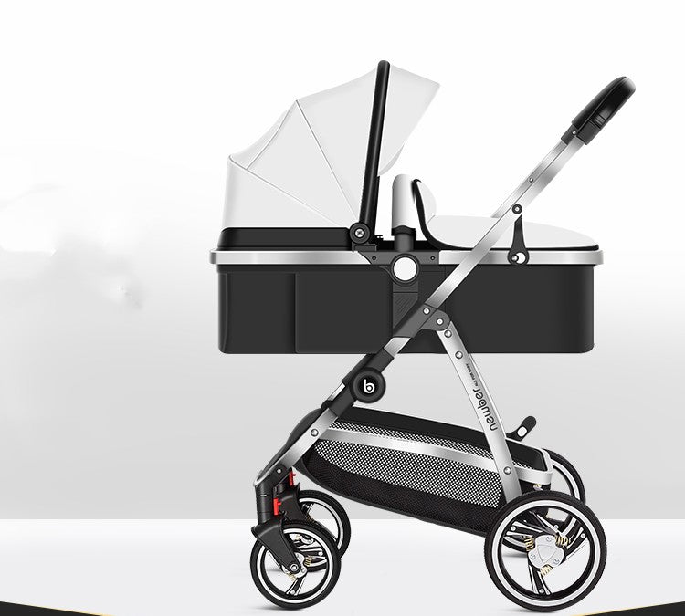 Luxury High-View Baby Stroller | 3-in-1 Pram with Sleeping Basket | Titanium Frame