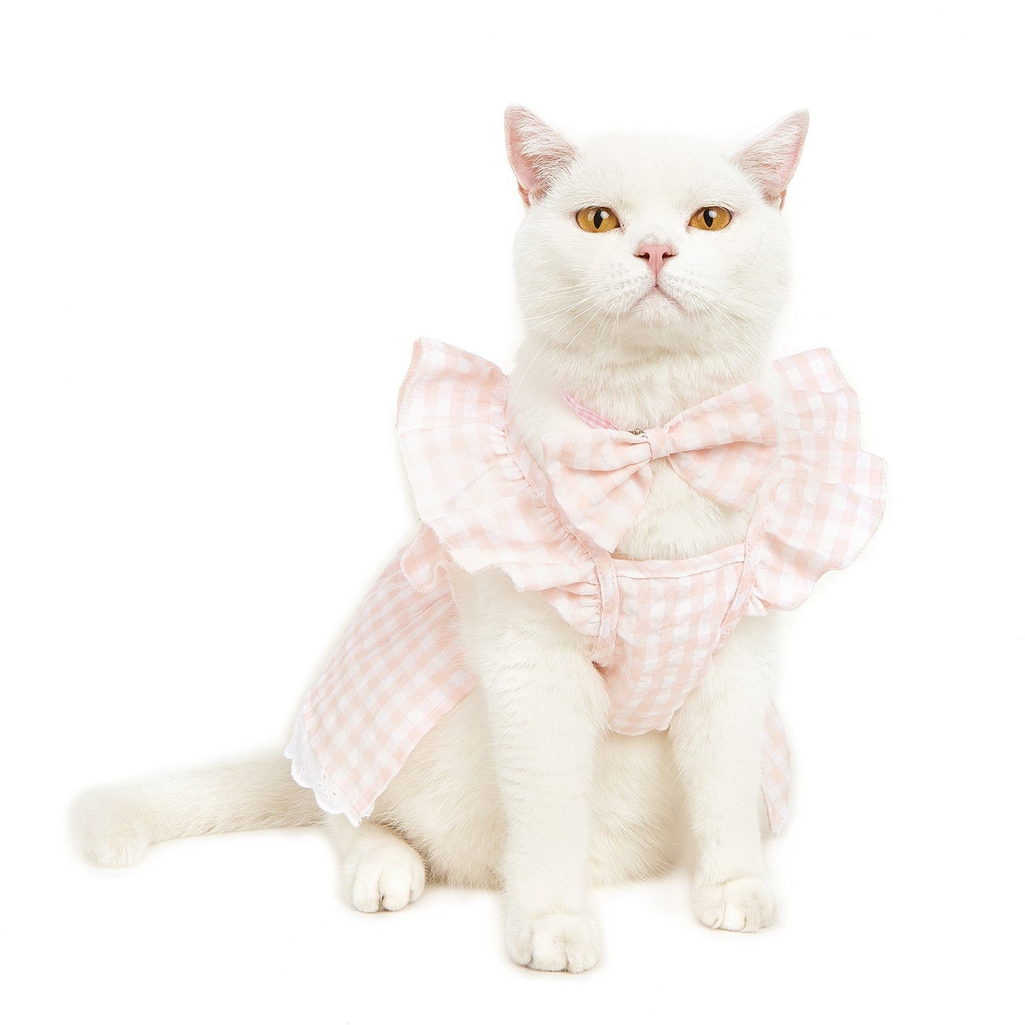 Pet Flying Shoulder Sleeve Plaid Lace Dog Skirt