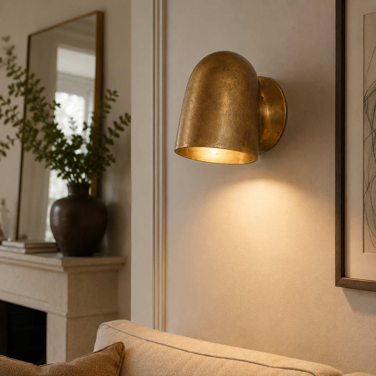 Hopton - Antique Brass Mast Down Wall Light | Nautical Industrial Sconce