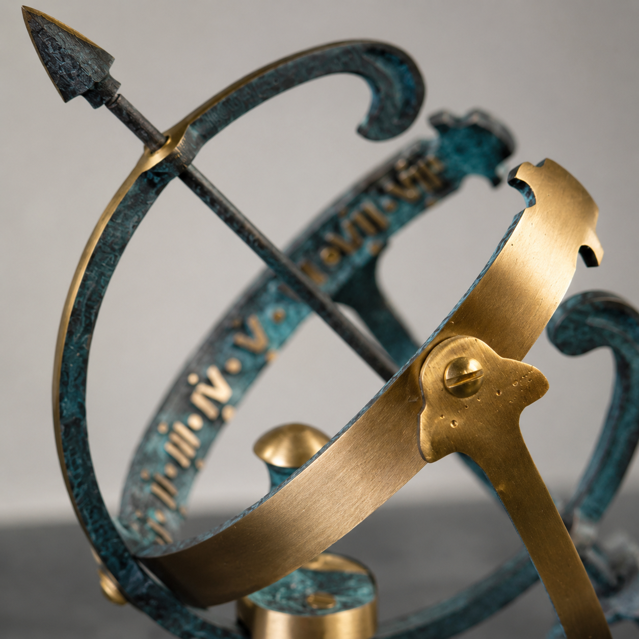 Armillary Small Solid Brass Verdigris Patina Sphere Sundial