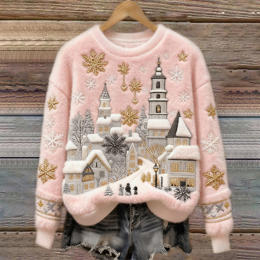 Women's Christmas Crew-neck Patterned Top