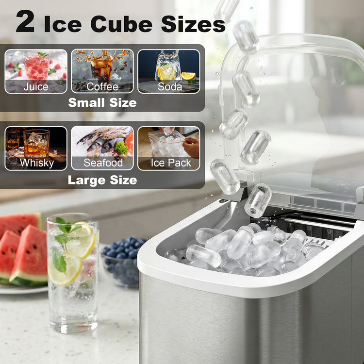 HOMCOM Ice Maker Machine Countertop, 9 Cubes Ready in 7 Mins, 12 KG in 24Hrs, 2 Sizes of Bullet, Self-Cleaning Ice Machine with Portable Handle, Scoop and Basket for Home Kitchen Office RV