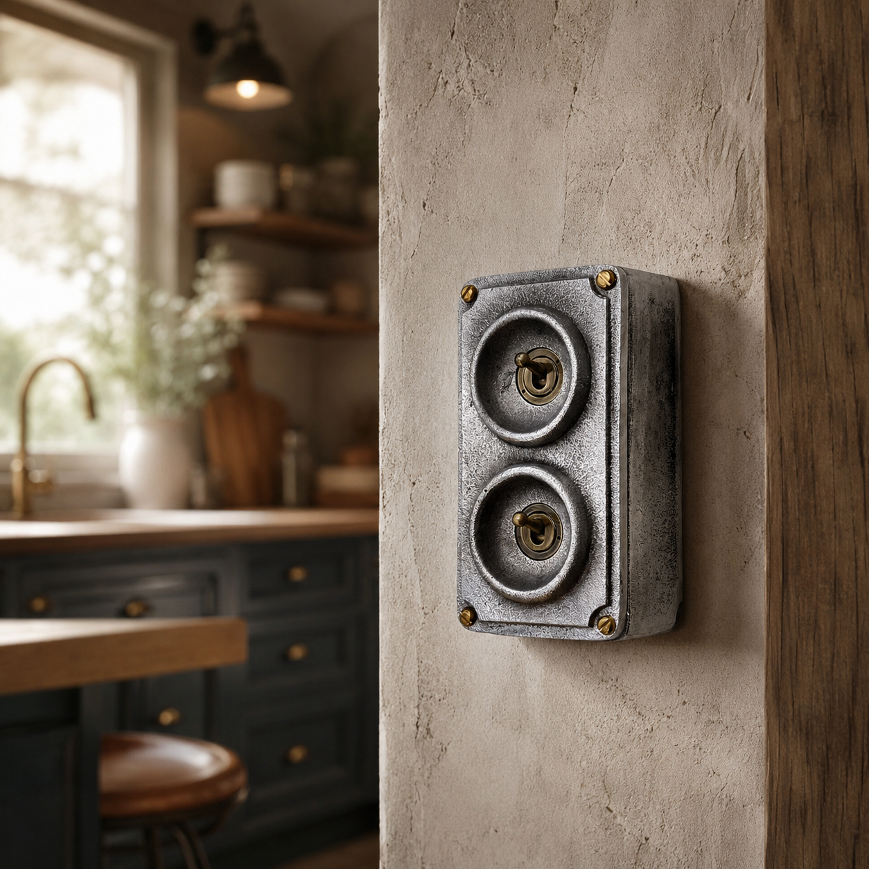Double 2 Gang Cast Metal Light Switch | Industrial 2 Way Toggle Switch | Vintage Crabtree Style