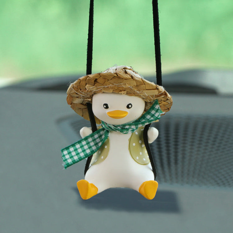 Car Pendant Cute Anime Little Duck Swing Auto Rearview Mirror Hanging Ornaments Interior Decoraction Accessories For Girls Gifts