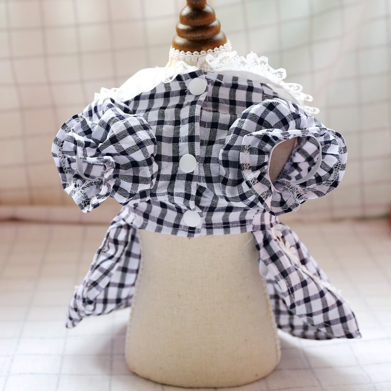 Pet Clothing Teddy Bear Bomei Cat Dog Spring And Summer Princess Plaid Lace Dress Small Dog Clothing