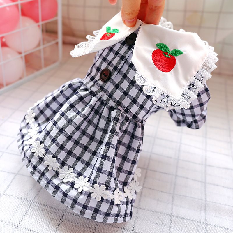 Pet Clothing Teddy Bear Bomei Cat Dog Spring And Summer Princess Plaid Lace Dress Small Dog Clothing
