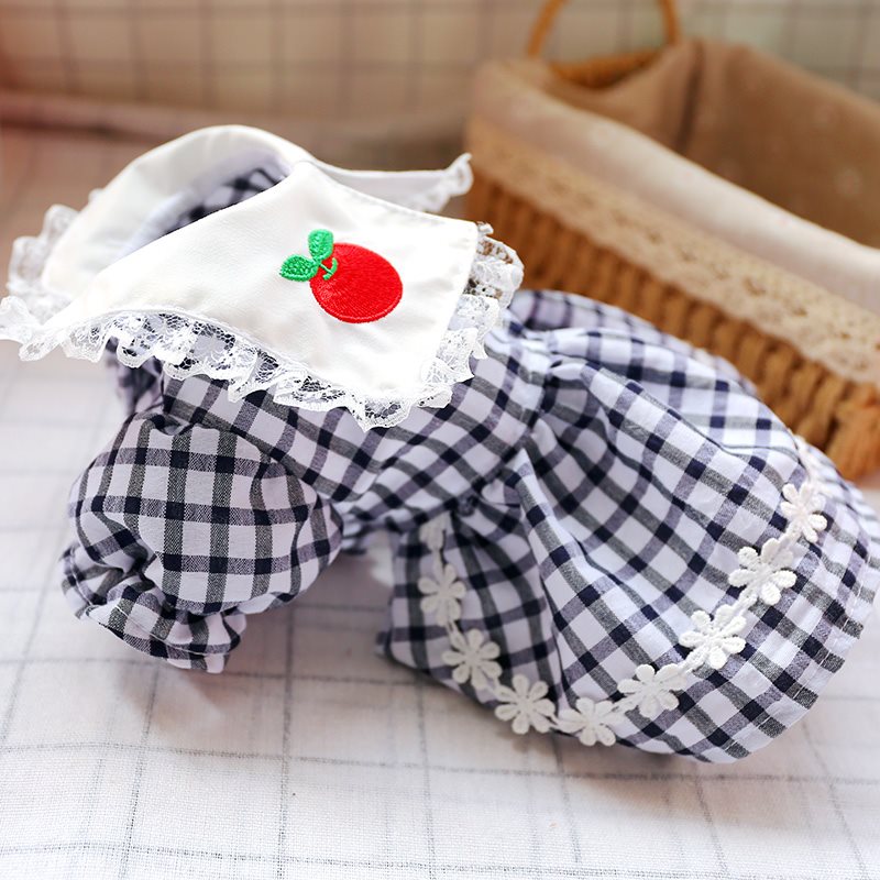 Pet Clothing Teddy Bear Bomei Cat Dog Spring And Summer Princess Plaid Lace Dress Small Dog Clothing