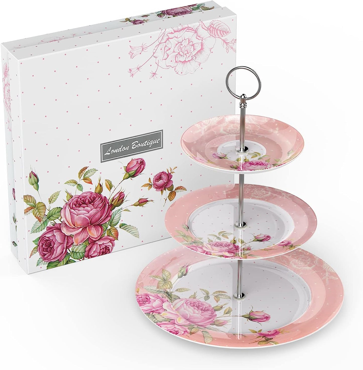 After Tea Coffee Set in Pink Rose Teapot Set, Cups/ Saucers Cake Stand