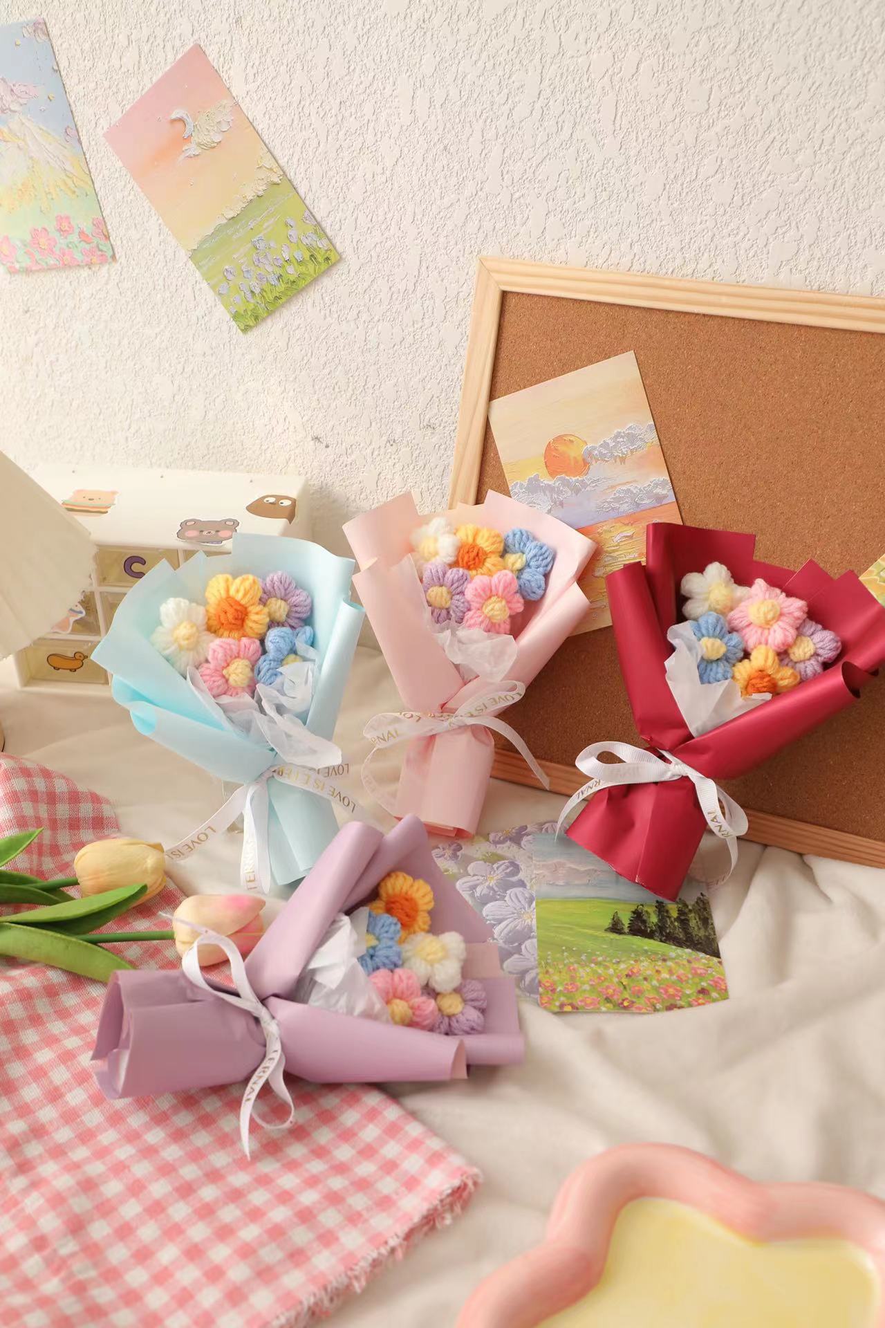 Christmas Valentine's Day Knitted Puff Wool Floral Decoration Gift